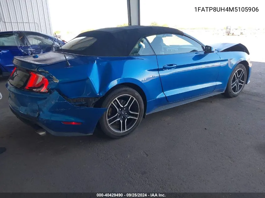 2021 Ford Mustang Ecoboost Premium VIN: 1FATP8UH4M5105906 Lot: 40429490