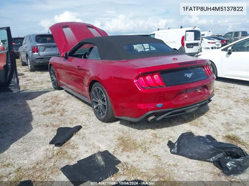 2021 Ford Mustang Ecoboost VIN: 1FATP8UH4M5137822 Lot: 40477568