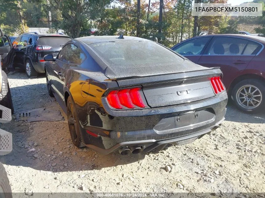 2021 Ford Mustang Gt VIN: 1FA6P8CFXM5150801 Lot: 40681076