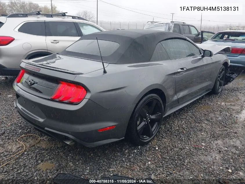 2021 Ford Mustang Ecoboost Premium VIN: 1FATP8UH4M5138131 Lot: 40758315