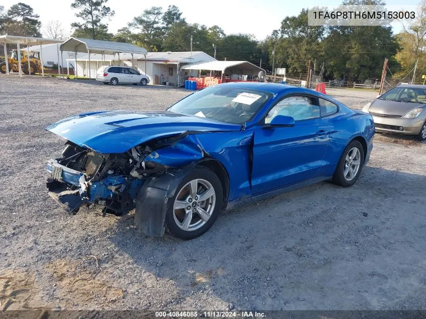 2021 Ford Mustang Ecoboost VIN: 1FA6P8TH6M5153003 Lot: 40846085