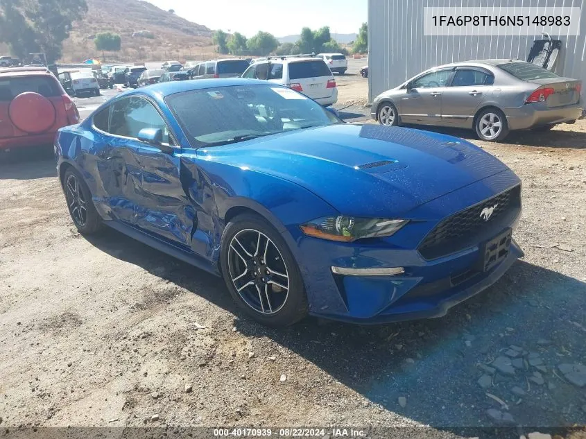 2022 Ford Mustang Ecoboost Fastback VIN: 1FA6P8TH6N5148983 Lot: 40170939