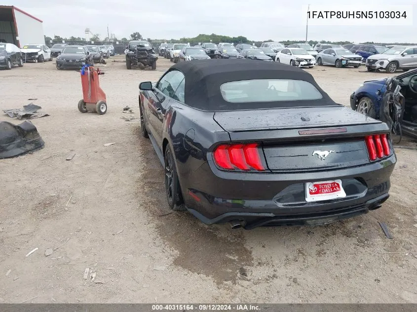 2022 Ford Mustang Ecoboost Premium VIN: 1FATP8UH5N5103034 Lot: 40315164