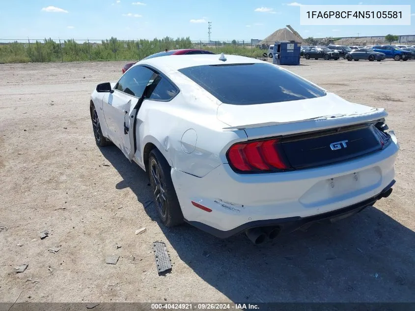 2022 Ford Mustang Gt Premium Fastback VIN: 1FA6P8CF4N5105581 Lot: 40424921