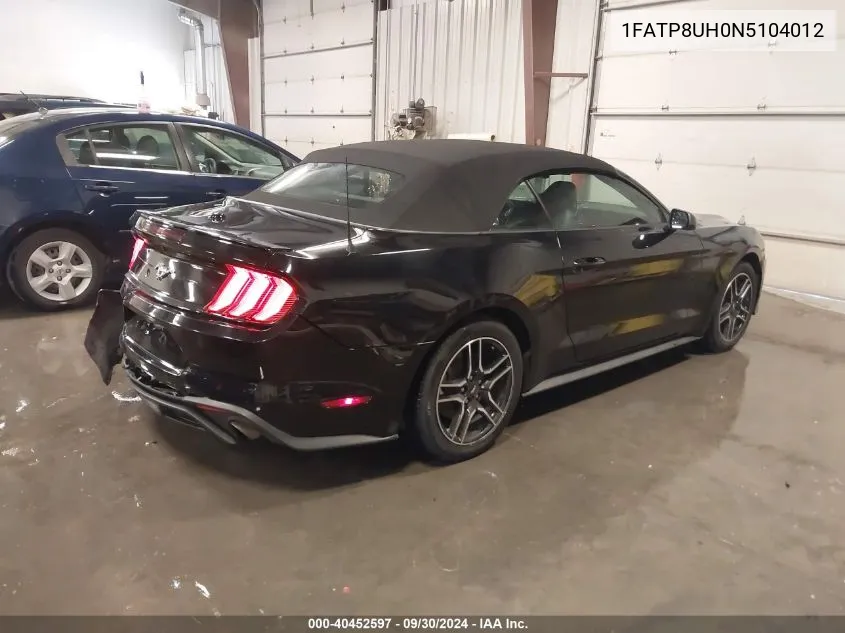 2022 Ford Mustang Ecoboost Premium VIN: 1FATP8UH0N5104012 Lot: 40452597