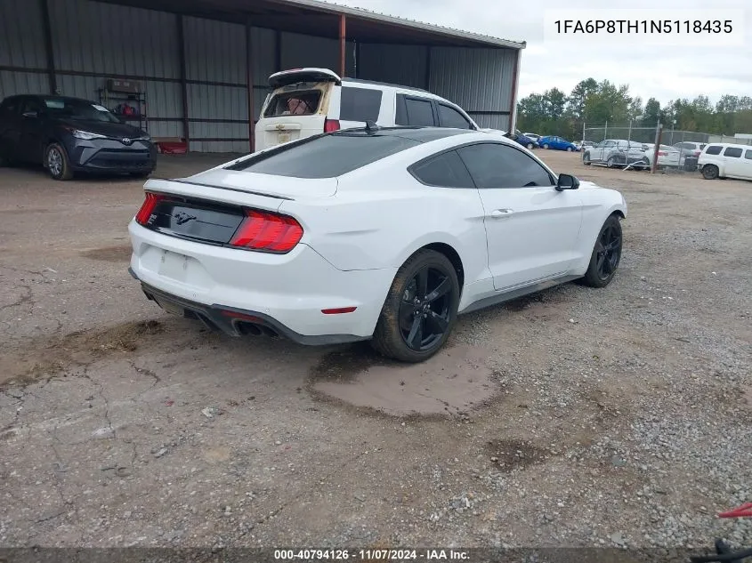 2022 Ford Mustang Ecoboost VIN: 1FA6P8TH1N5118435 Lot: 40794126