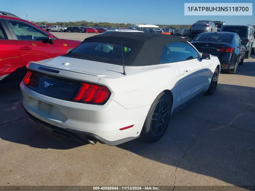 2022 Ford Mustang Ecoboost Premium VIN: 1FATP8UH3N5118700 Lot: 40858944