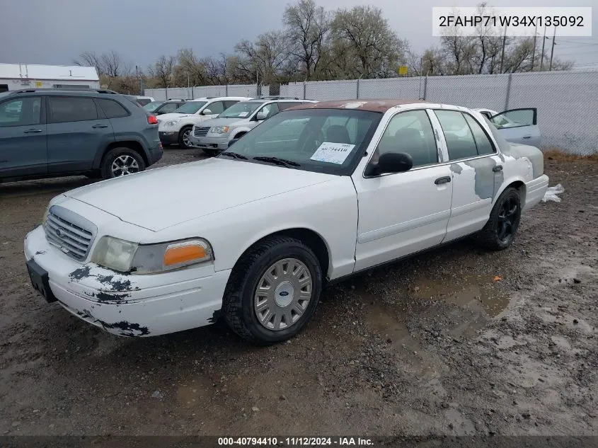 2004 Ford Police Interceptor Base W/3.27 Axle/Ngv Base W/3.27 Axle/Police VIN: 2FAHP71W34X135092 Lot: 40794410