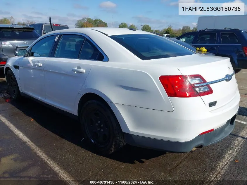 2016 Ford Police Interceptor VIN: 1FAHP2L83GG150736 Lot: 40791498