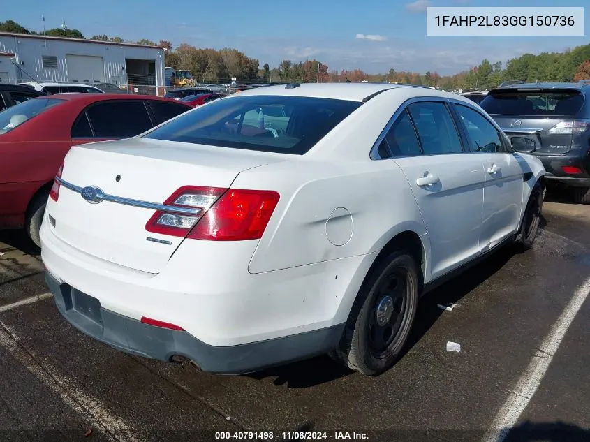 2016 Ford Police Interceptor VIN: 1FAHP2L83GG150736 Lot: 40791498