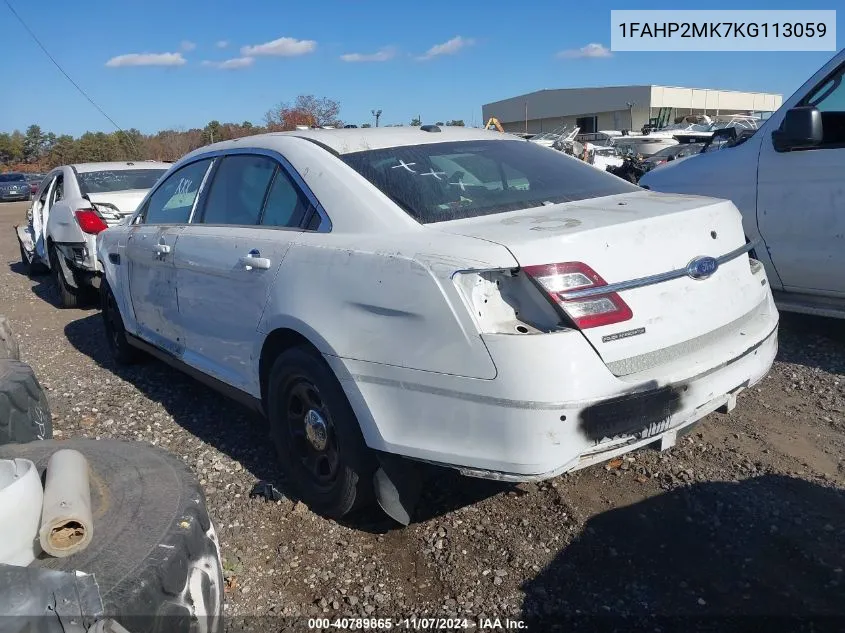 2019 Ford Police Interceptor VIN: 1FAHP2MK7KG113059 Lot: 40789865