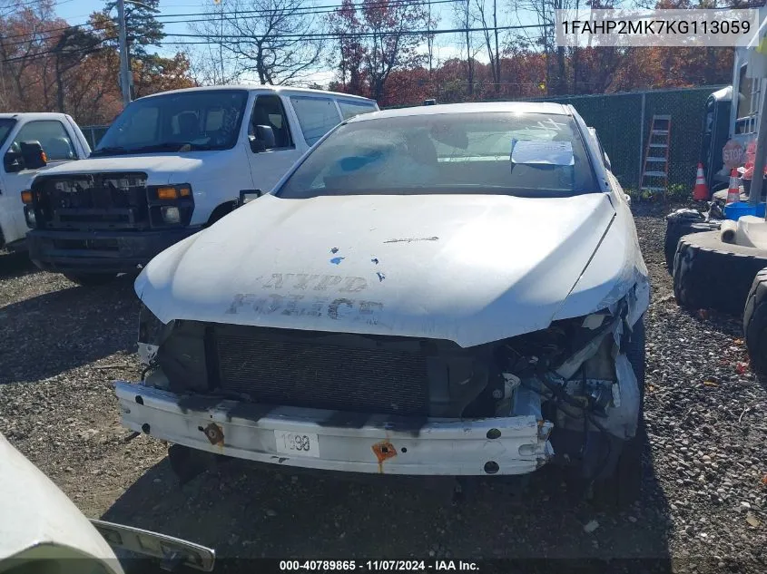 2019 Ford Police Interceptor VIN: 1FAHP2MK7KG113059 Lot: 40789865