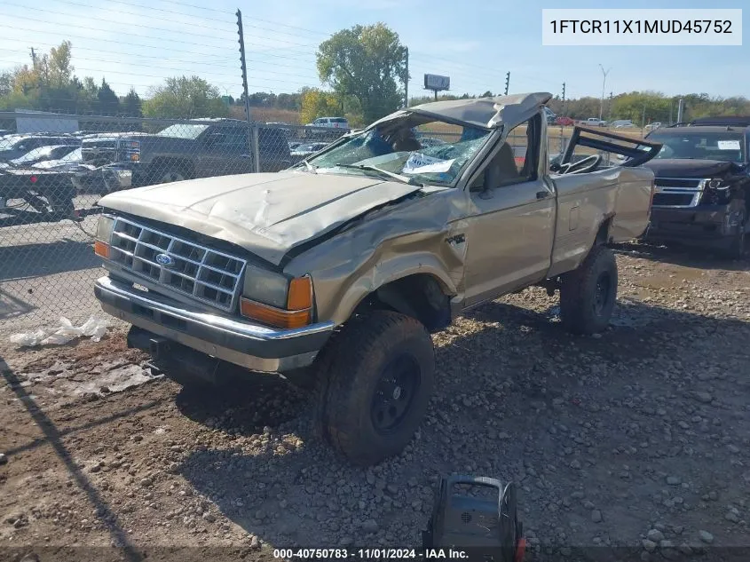 1991 Ford Ranger VIN: 1FTCR11X1MUD45752 Lot: 40750783