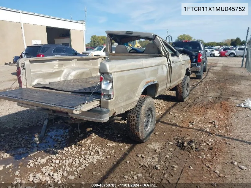 1991 Ford Ranger VIN: 1FTCR11X1MUD45752 Lot: 40750783