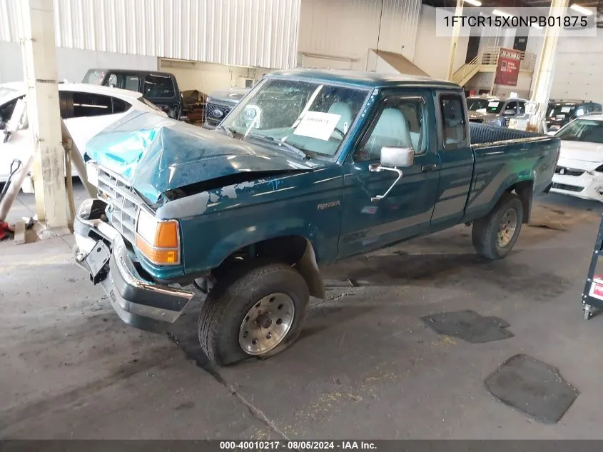 1992 Ford Ranger Super Cab VIN: 1FTCR15X0NPB01875 Lot: 40010217