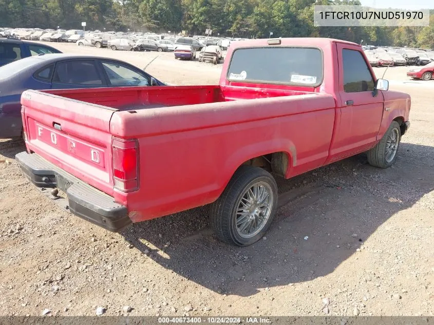 1992 Ford Ranger VIN: 1FTCR10U7NUD51970 Lot: 40673400