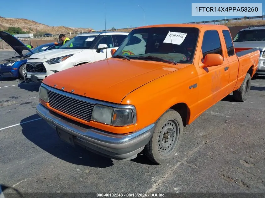 1993 Ford Ranger Super Cab VIN: 1FTCR14X4PPA58260 Lot: 40102248