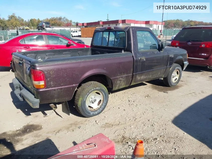 1993 Ford Ranger VIN: 1FTCR10A3PUD74929 Lot: 40725081