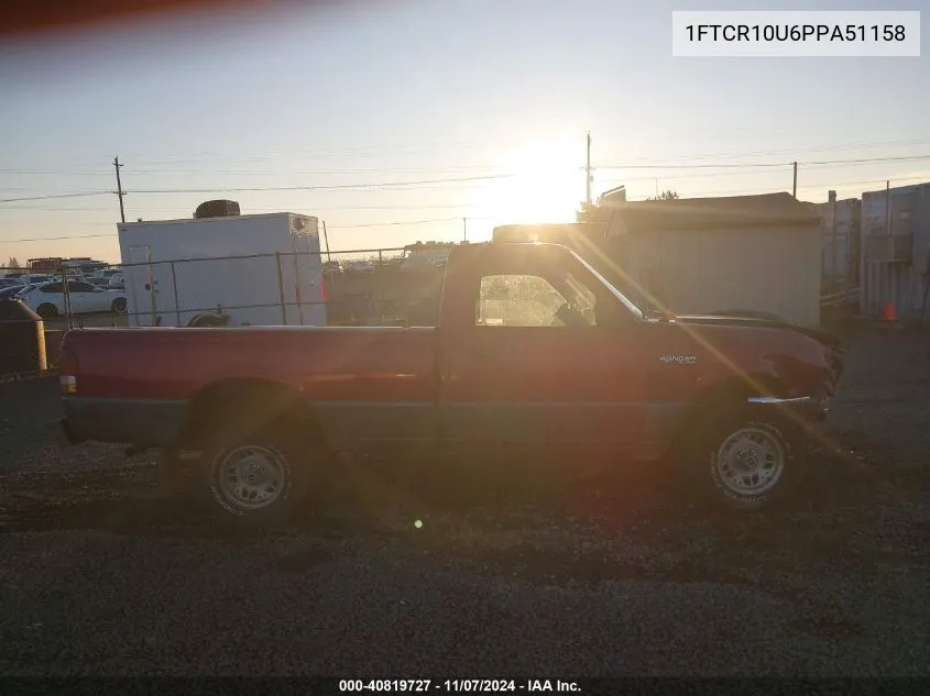 1993 Ford Ranger VIN: 1FTCR10U6PPA51158 Lot: 40819727