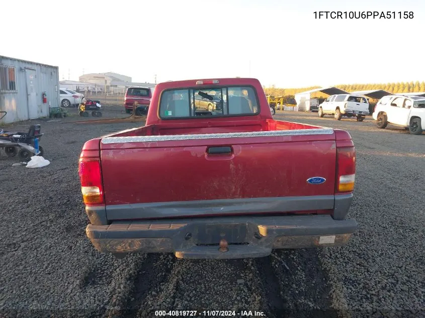 1993 Ford Ranger VIN: 1FTCR10U6PPA51158 Lot: 40819727