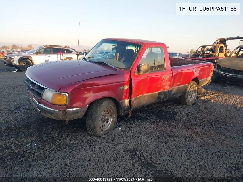 1993 Ford Ranger VIN: 1FTCR10U6PPA51158 Lot: 40819727