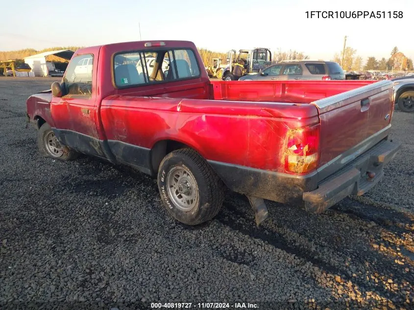 1993 Ford Ranger VIN: 1FTCR10U6PPA51158 Lot: 40819727