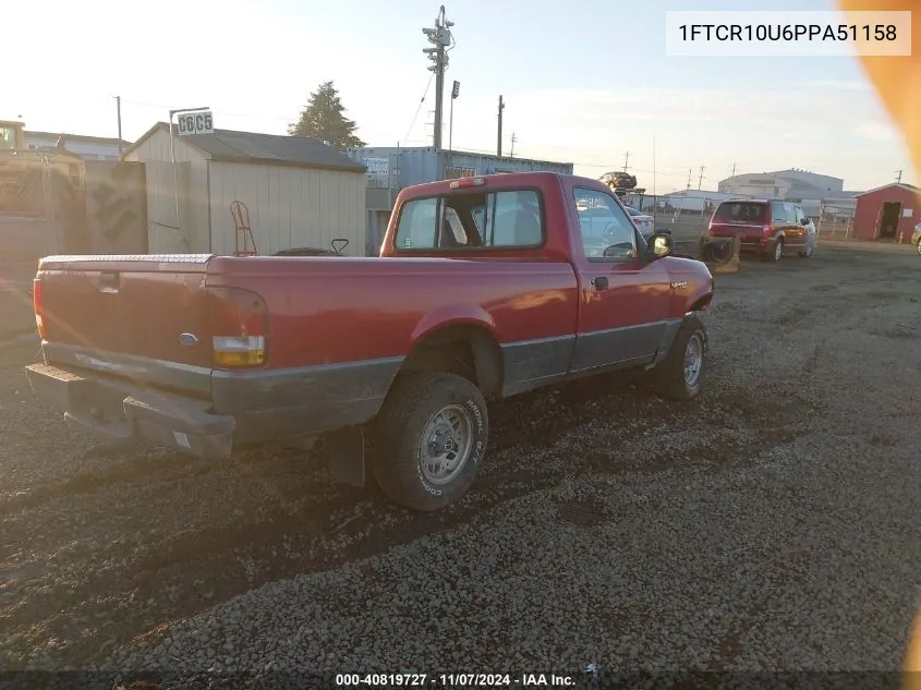 1993 Ford Ranger VIN: 1FTCR10U6PPA51158 Lot: 40819727