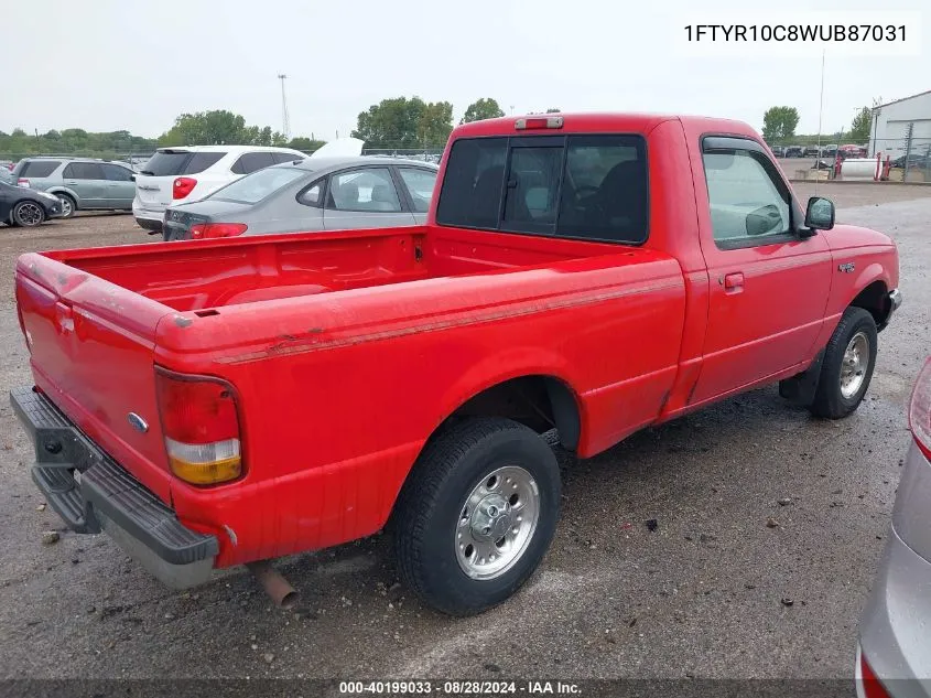 1998 Ford Ranger Splash/Xl/Xlt VIN: 1FTYR10C8WUB87031 Lot: 40199033