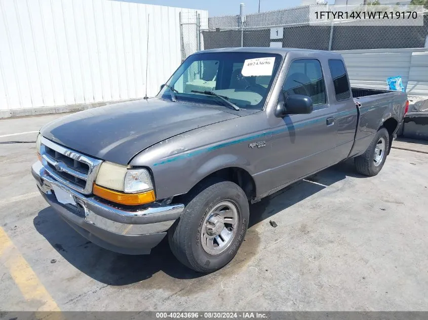 1998 Ford Ranger Splash/Xl/Xlt VIN: 1FTYR14X1WTA19170 Lot: 40243696