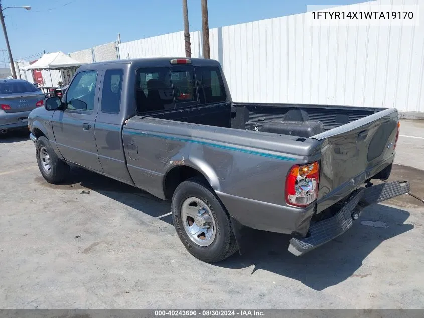 1998 Ford Ranger Splash/Xl/Xlt VIN: 1FTYR14X1WTA19170 Lot: 40243696