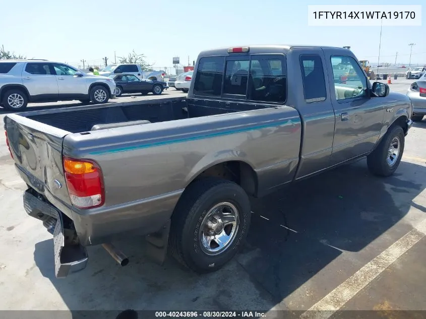 1998 Ford Ranger Splash/Xl/Xlt VIN: 1FTYR14X1WTA19170 Lot: 40243696