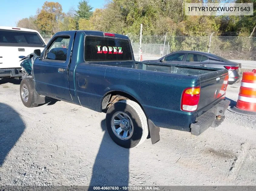 1998 Ford Ranger Splash/Xl/Xlt VIN: 1FTYR10CXWUC71643 Lot: 40607630