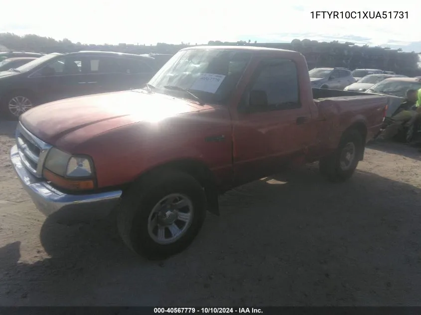 1999 Ford Ranger Xl/Xlt VIN: 1FTYR10C1XUA51731 Lot: 40567779