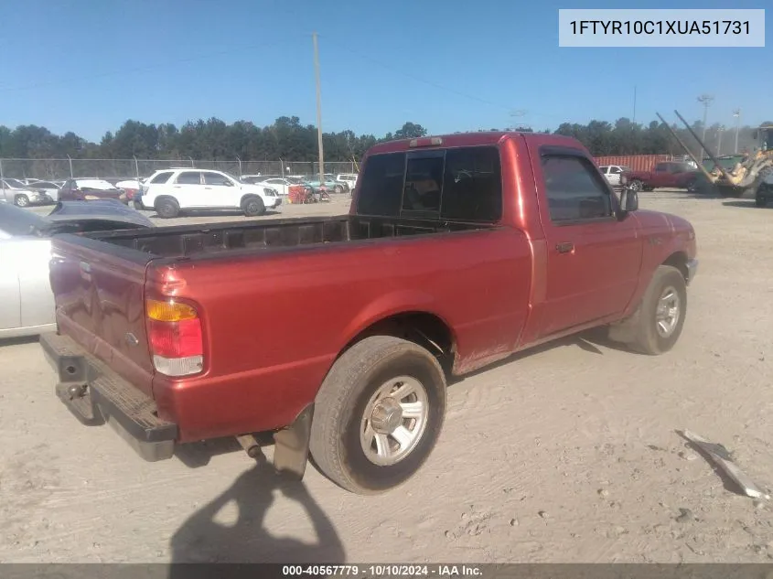 1999 Ford Ranger Xl/Xlt VIN: 1FTYR10C1XUA51731 Lot: 40567779