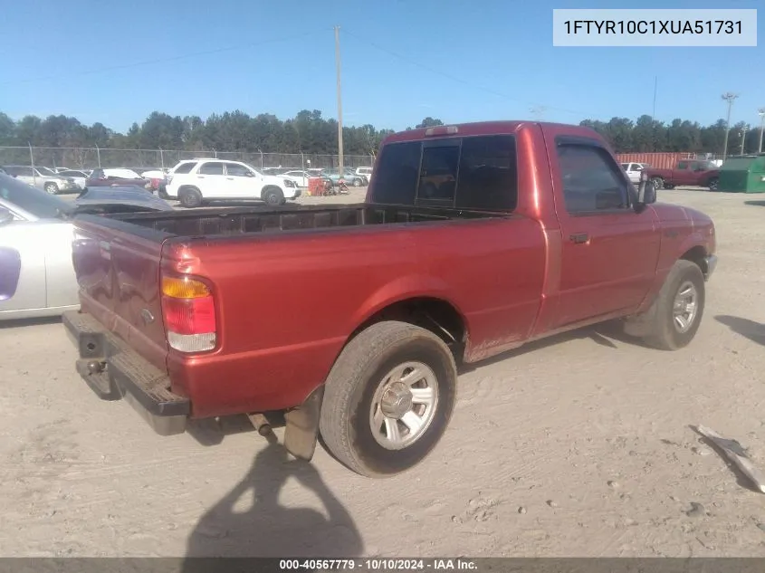 1999 Ford Ranger Xl/Xlt VIN: 1FTYR10C1XUA51731 Lot: 40567779