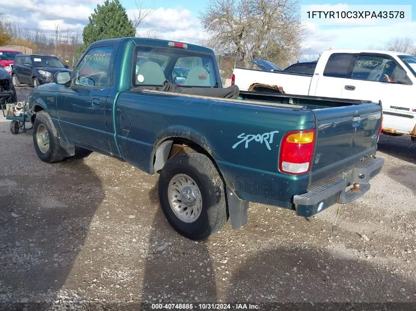 1999 Ford Ranger Xl/Xlt VIN: 1FTYR10C3XPA43578 Lot: 40748885