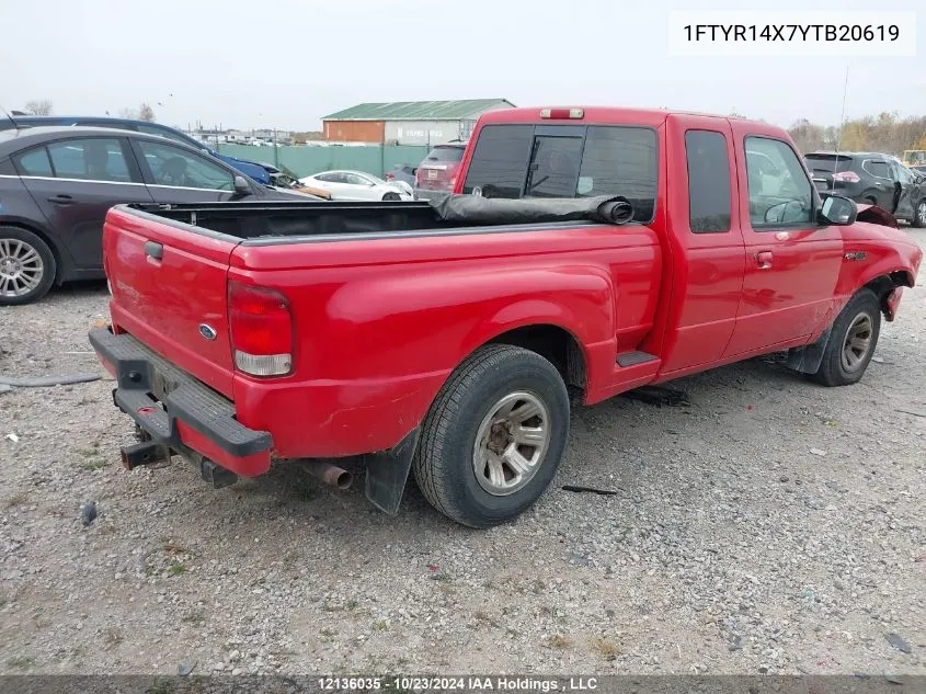 2000 Ford Ranger Super Cab VIN: 1FTYR14X7YTB20619 Lot: 12136035