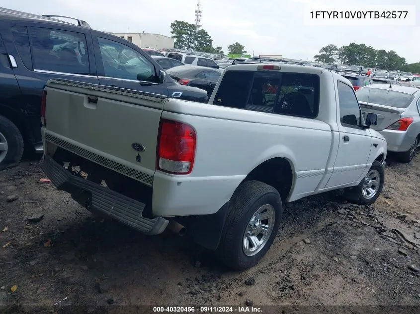 2000 Ford Ranger Xl/Xlt VIN: 1FTYR10V0YTB42577 Lot: 40320456