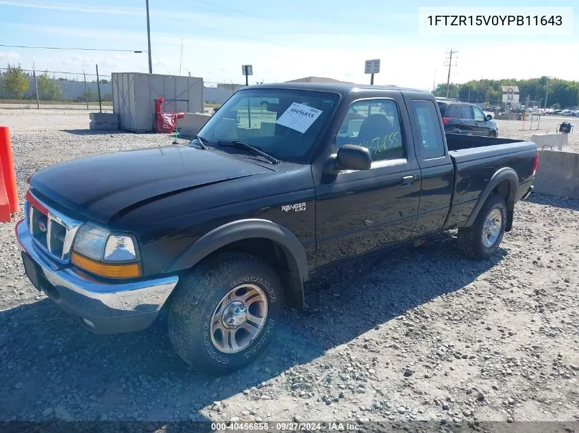 2000 Ford Ranger Xl/Xlt VIN: 1FTZR15V0YPB11643 Lot: 40456855