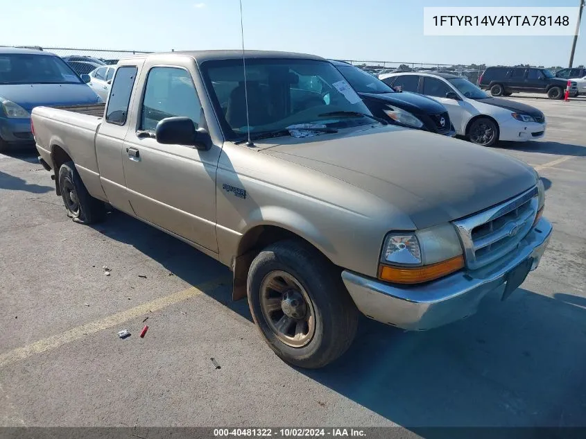 2000 Ford Ranger Xl/Xlt VIN: 1FTYR14V4YTA78148 Lot: 40481322