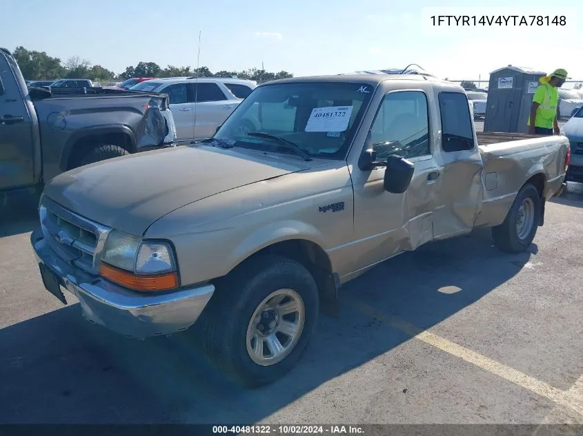 2000 Ford Ranger Xl/Xlt VIN: 1FTYR14V4YTA78148 Lot: 40481322