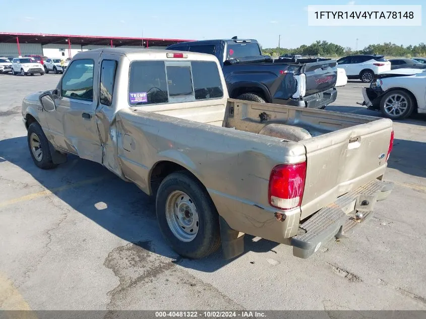 2000 Ford Ranger Xl/Xlt VIN: 1FTYR14V4YTA78148 Lot: 40481322