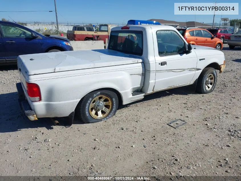 2000 Ford Ranger Xl/Xlt VIN: 1FTYR10C1YPB00314 Lot: 40488067