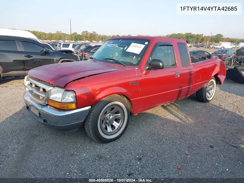 2000 Ford Ranger Xl/Xlt VIN: 1FTYR14V4YTA42685 Lot: 40505026