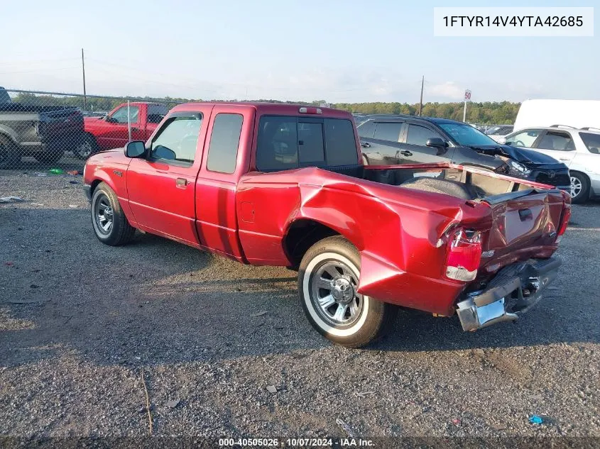 2000 Ford Ranger Xl/Xlt VIN: 1FTYR14V4YTA42685 Lot: 40505026