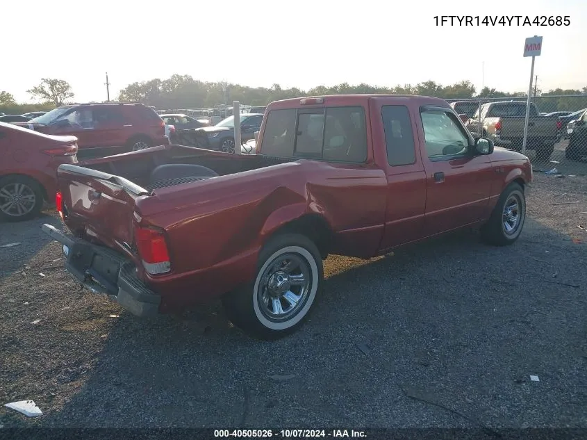 2000 Ford Ranger Xl/Xlt VIN: 1FTYR14V4YTA42685 Lot: 40505026