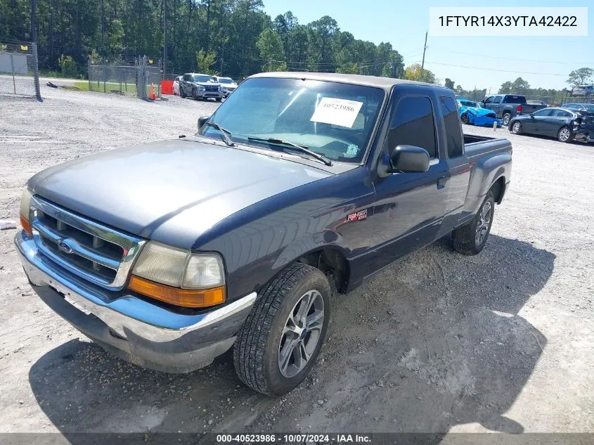 2000 Ford Ranger Xlt VIN: 1FTYR14X3YTA42422 Lot: 40523986