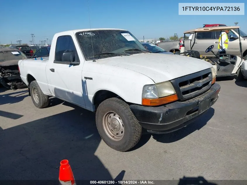 2000 Ford Ranger Xl/Xlt VIN: 1FTYR10C4YPA72136 Lot: 40601280