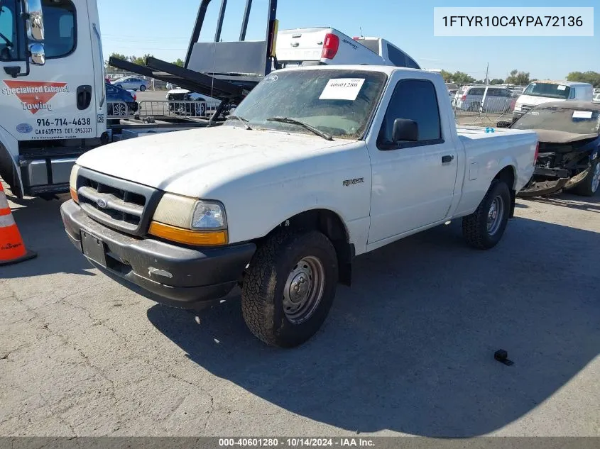 2000 Ford Ranger Xl/Xlt VIN: 1FTYR10C4YPA72136 Lot: 40601280