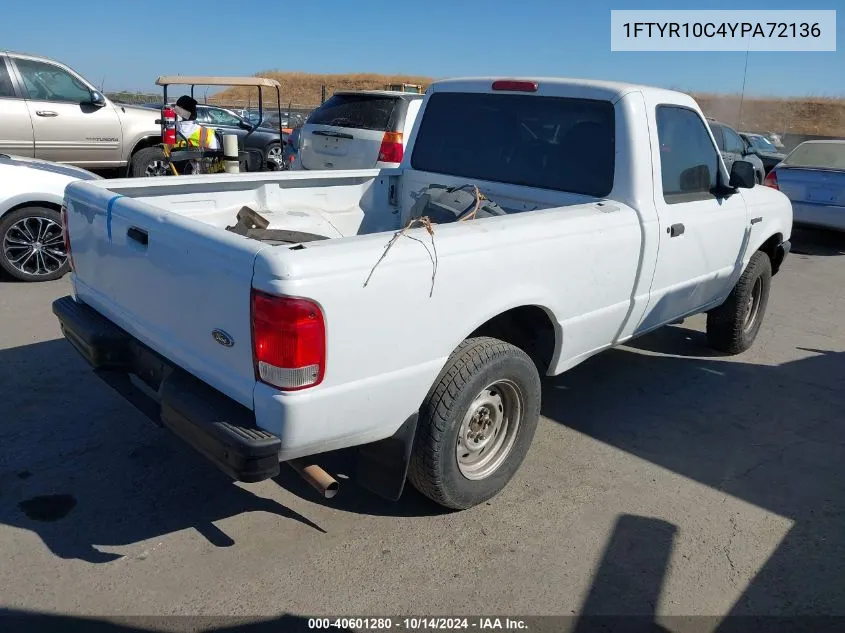 2000 Ford Ranger Xl/Xlt VIN: 1FTYR10C4YPA72136 Lot: 40601280